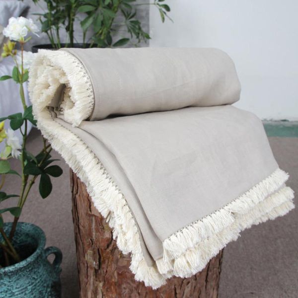 

blankets double linen fringed blanket 100% for bed,sofa