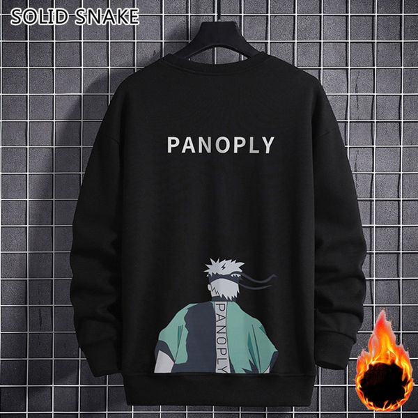 

solidsnake mens anime sweatshirts winter spring naruto pullover oversized japanese harajuku fleece stre c0127, Black