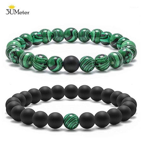 

2 pieces/set 8mm natural malachite stone bracelet couple bracelet black matte green stone beads bracelets for men women jewelry1