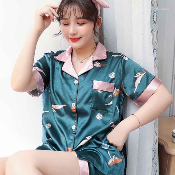 

women's sleepwear spring summer women faux silk pajamas set simple pure color leisure nightwear short sleeves sleepwear1, Black;red