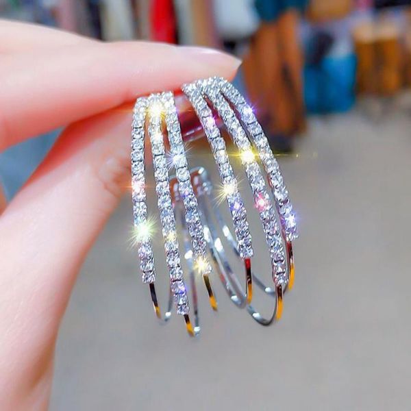 

fashion c shaped circle hoop earrings for women girls new geometric crystal round earring brincos party jewelry gift, Golden;silver