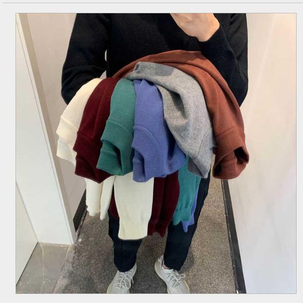 

spring and autumn men's round neck seven-color sweater casual fashion all-match solid color1, White;black