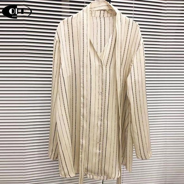 

designer loose oversized woman blouses long sleeve bow stripe lady office work casual shirts blouse women clothes mujer1, White