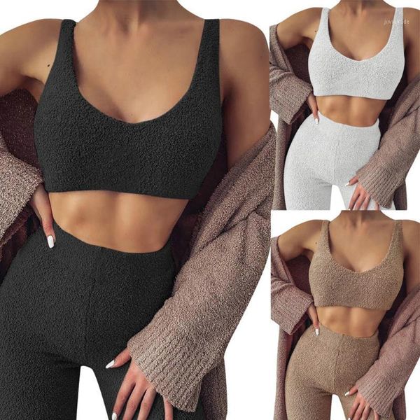 

women's tracksuits pajamas women 2 pieces velvet sleepwear suit gym fitness clothes set v neck sleeveless tank long pants fall casual t, Gray