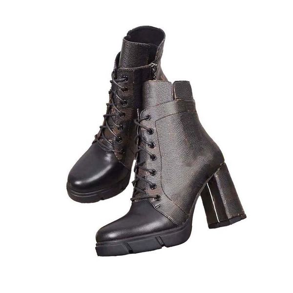 

high heeled martin boots winter coarse heel woman shoes lady desert boots 100% real leather high heel boots high heels 35-39 l240 05, Black