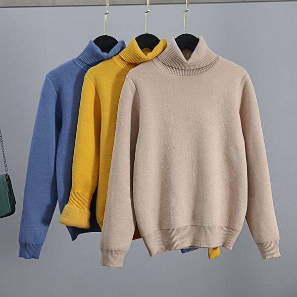 

gigogou winter sweater women turtleneck warm thick fur sweaters long sleeve crop sweater knitted jumper women christmas sweater c1120, White;black