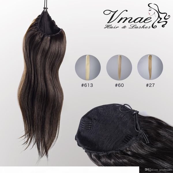 

vmae straight natural 613 brown 120g 14 to 26 inch horsetail tight hole clip in drawstring ponytail human virgin hair extension, Black;brown