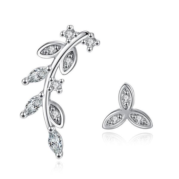 

modaone new fashion 925 sterling silver three leaves asymmetrical earrings brincos for women summer jewelry, Golden;silver