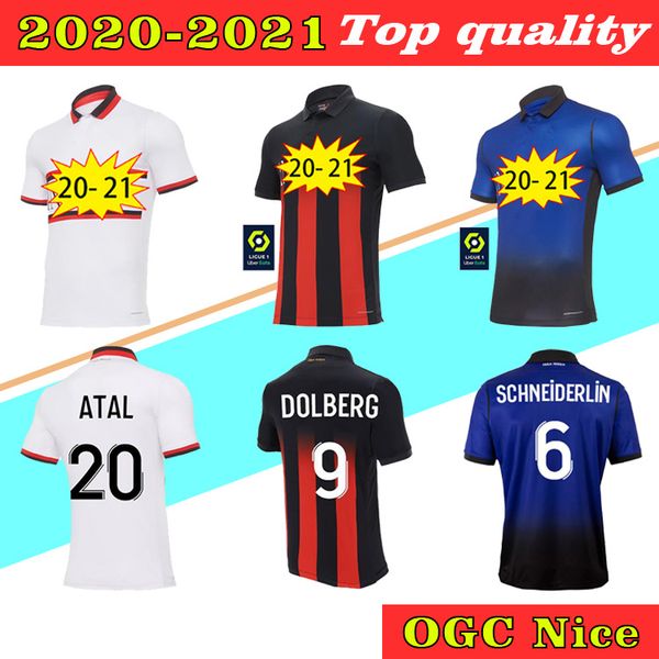 

20 21 ogc nice home dolberg soccer jerseys 2020 2021 away maillot de foot -maximin lees-melou srarfi le bihan attal football shirt, Black;yellow