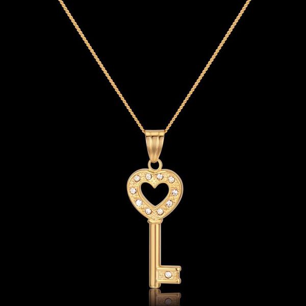 

pendant necklaces golden statement pendent cz love key pendants for woman gold color romantic women link chain collier, Silver