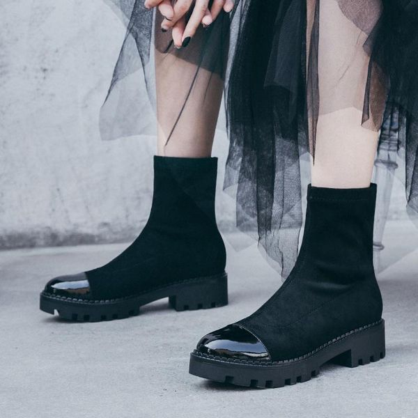 

winter high heel shoes women's boots stretch ankle femme zapatos mujer, Black