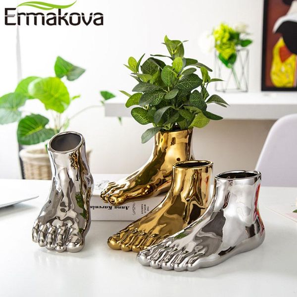 

vases ermakova 2 pcs/set nordic human foot vase ornaments golden ceramic potted plant flower arrangement art home decoration
