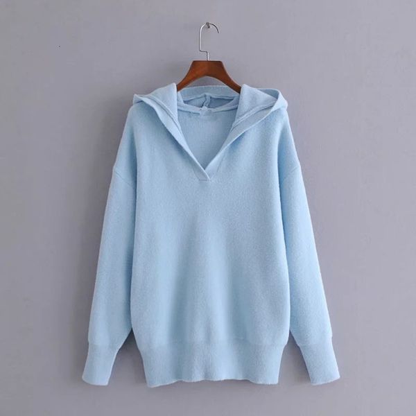 

2021 new blue knitted hooded woman winter soft oversize white sweater women long sleeve harajuku sweatshirt female nso5, White;black