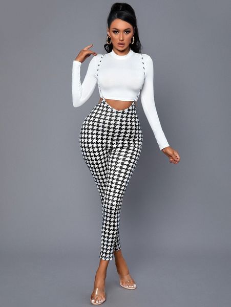 

sxy houndstooth crisscross back jumpsuit without tee n2rb#, White