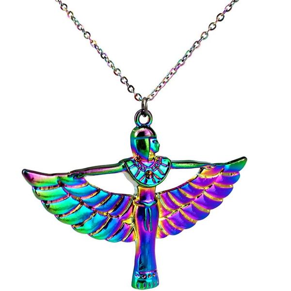 

радуга цвет фараоническая египетская богиня исис древний египет бог крылатое ожерелье красота подарок радуга цвет wmtzgy, Silver