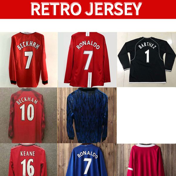 

retro soccer jerseys 92 98 long sleeve keane giggs cantona mens 99 beckham solskjaer keane ronaldo ferdinand rooney scholes football shirt, Black;yellow