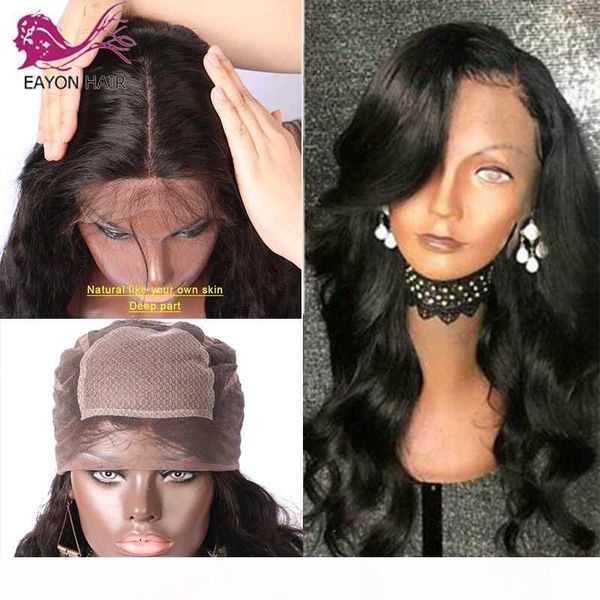 

eayon 5*4.5 silk base full lace human hair wigs with baby hair pre plucked straight brazilian remy lace wig for women, Black;brown