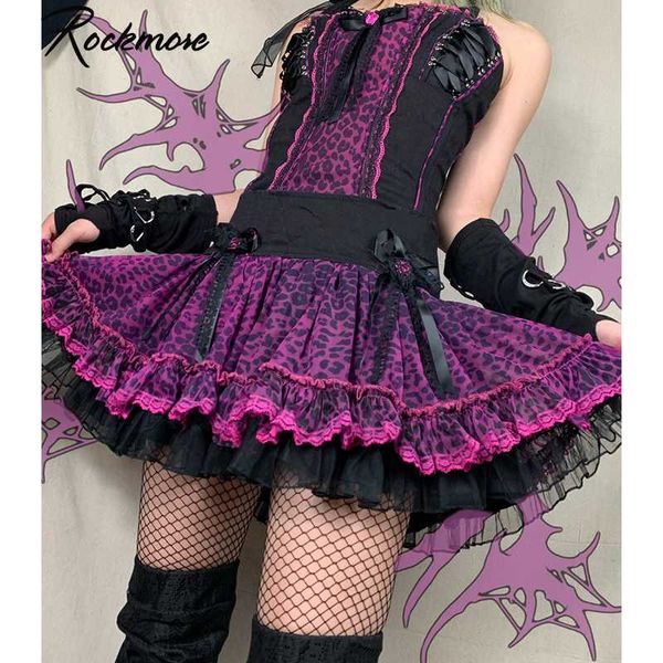 

rockmore vintage leopard print mesh tutu skirt women high waist punk mini skirt y2k harajuku kawaii academia pleated goth, Black