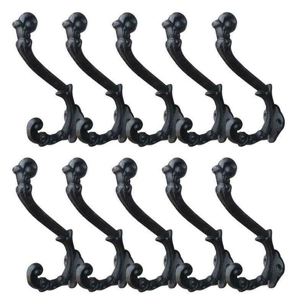 

10 pcs vintage style cast iron wall coat hooks hat hook hall tree