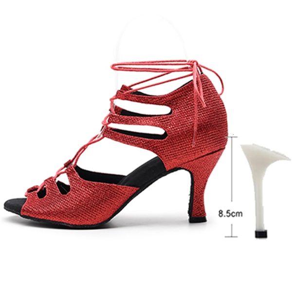 

2021 new ladies lace up latin dance red glitter ballroom salsa dancing shoes for wedding party women soft sole latino dance-shoes 18qz, Black