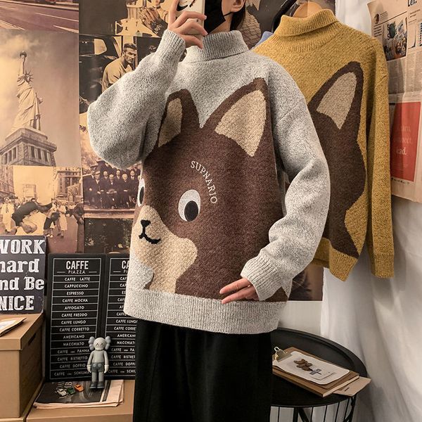 

2021 new gangfeng men's turtlenecks autumn and winter thickened nightgown loose couples personality sweater sfen, White;black