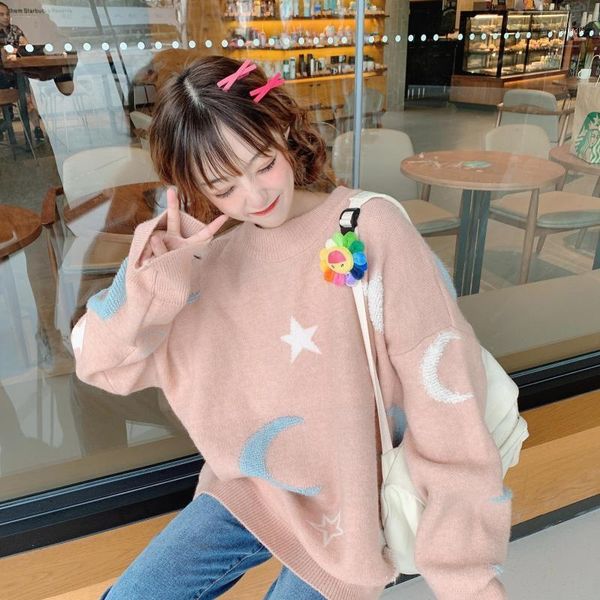 

2020 autumn winter knitting sweater women thick warm pullover round neck casual kawaii embroidery korean long sleeve sweater1, White;black