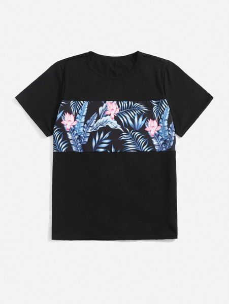 

men 1pc tropical print tee c9mm#, White;black