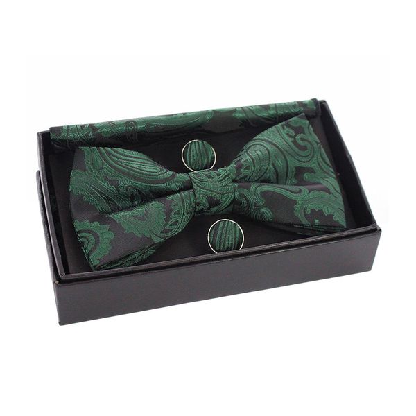 

классические paisley men bowtie 3 шт. шелковый жаккардовый бабочка галстук квадратный карманный платок запонки подарочная коробка бизнес сва, Black;gray