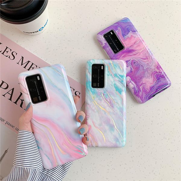 

glossy laser marble phone cases for huawei p40 p30 p20 mate 20 lite 30 pro case silicone shell soft tpu imd back cover