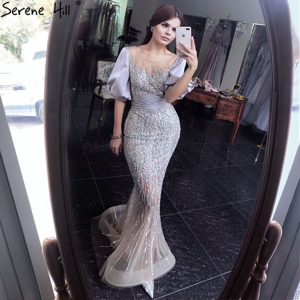 

serene hill silver nude luxury mermaid evening dresses gowns half purr sleeves elegant for women party lj201118, White;black