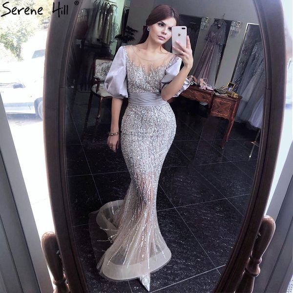 Serene Hill Silver Nude Luxury Rermaid вечерние платья платья Poowls Half Buarr Рукава элегантные для женщин Party LJ201118