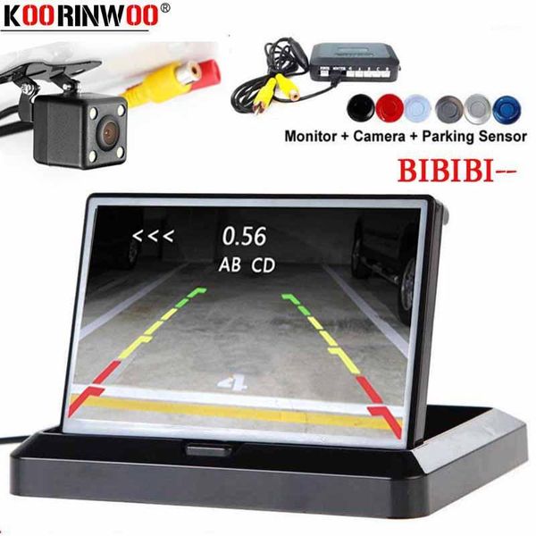 

koorinwoo original car parktronic car parking sensors 4 buzzer bi radar alert monitor mirror with trunk reverse camera black1