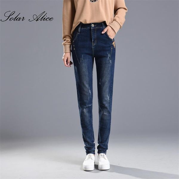 

2020 new women's autumn spring high waist plus long pencil jeans girls denim blue pants extra large size 27-40
