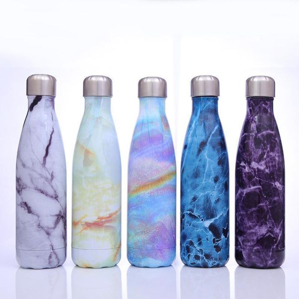 

water bottles 500ml thermal bottle vacuum flask heat wood grain marble mug portable car drink cup1