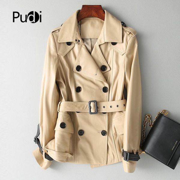 

pudi 2020 new women dress style genuine sheep leather coat lady simple style jacket fall/winter trench coat ct949, Black