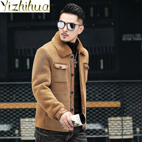 

azazel real fur coat men 2020 sheep shearing wool mens winter jacket korean plus size coats campera hombre ym2902 kj4962, Black