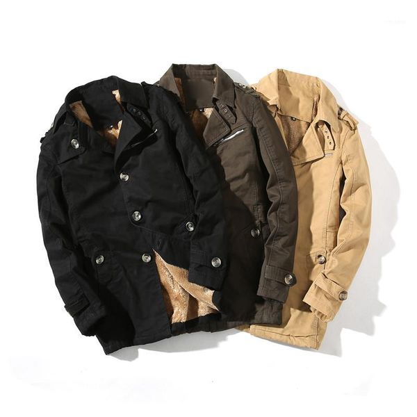 

winter new plus velvet thick men's windbreaker men's suit in the long section single-breasted black cotton coat more size -4xl1, Tan;black