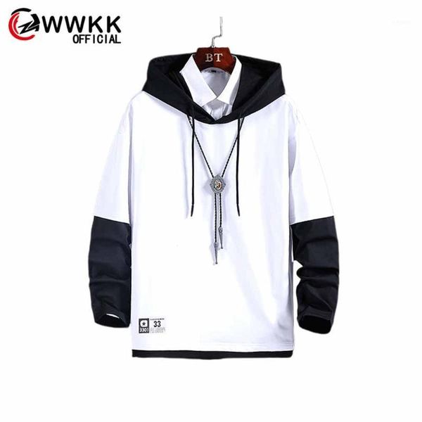 

wwkk men's new autumn fashion printing loose long traditional solid color contrast color hooded male breathable sweatshirt 1, Black