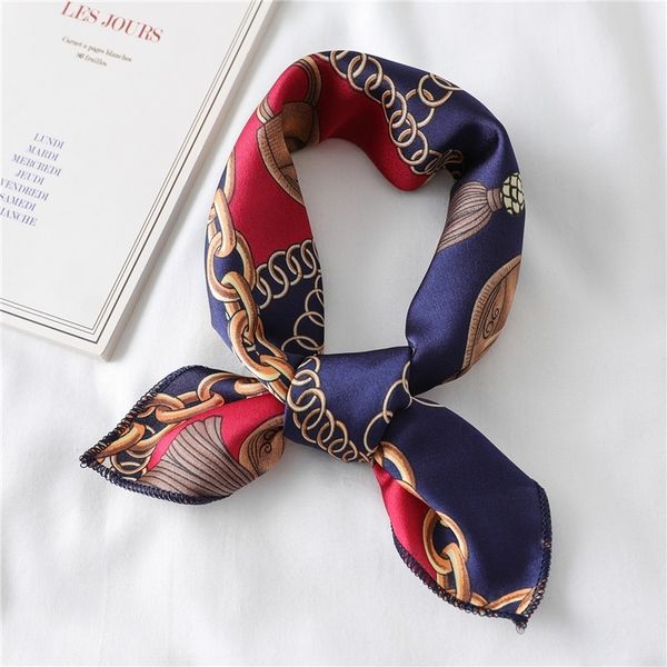 

2020 new small square silk scarf lady hair bag foulard women neck kerchief scarves fashion print satin female bandana summer t200910, Blue;gray