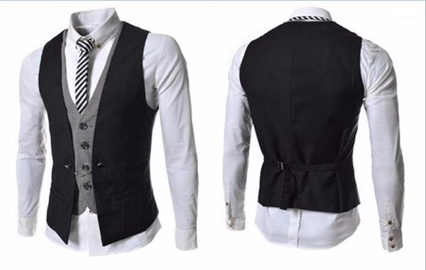

new arrival men vest spring autumn fashion fake two pieces suit vest brand black white red hit color waistcoat men1