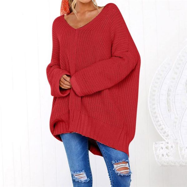 

female sweater plus size women casual solid long sleeve jumper fashion v-neck lazy loose sweater blouse sueter mujer invierno y71, White;black