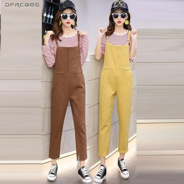 

loose candy color jeans jumpsuits for women 2020 autumn fashion streetwear romper body suspenders casual denim overalls pants1, Black;white