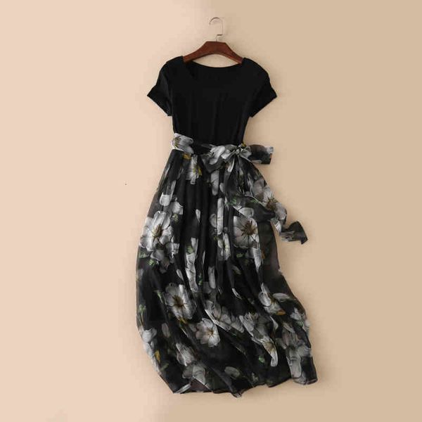 

casual dresses summer stitching super fairy slim dress lace up fake two print short sleeve dress oy3n, Black;gray