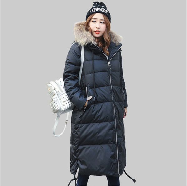 

2021 new women's raccoon skin collared 20% duck down female jacket warm winter parkas plus size 6xl 7xl 9xl 10xl coat 610 tr7g, Black