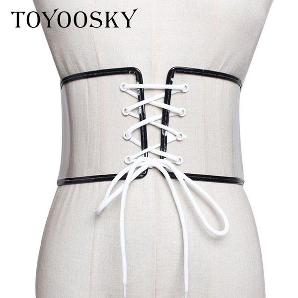 

belts toyoosky 2021 women novelty wide solid transparent string binding fashion adjustable belt for woman, Black;brown
