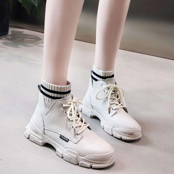 

martin women's new fashion leisure boots in autumn and winter of 2019, White;red
