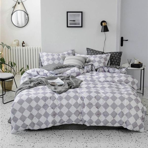 

bedding sets svetanya grey marble plaids nordic soft cotton set el bedlinens fitted sheet twin  king size duvet cover
