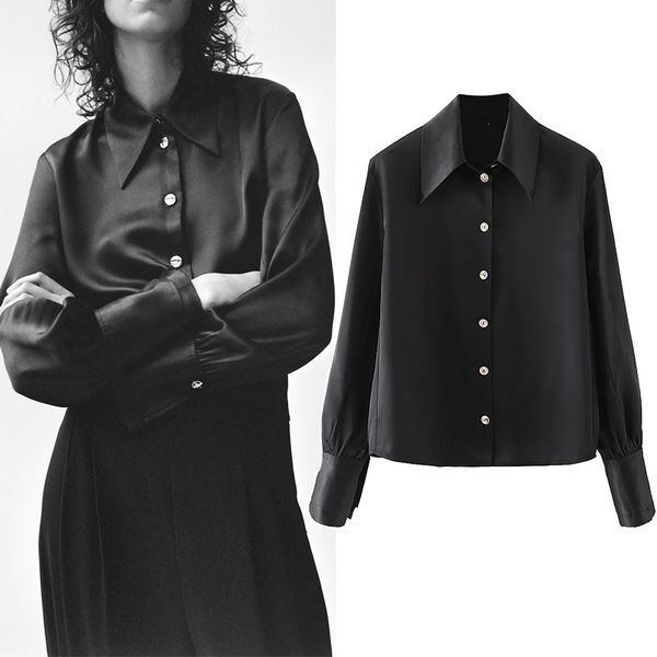 

2021 new women black satin blouse woman vintage collared button up long sleeve shirt ladies officewear elegant blouses pqmn, White