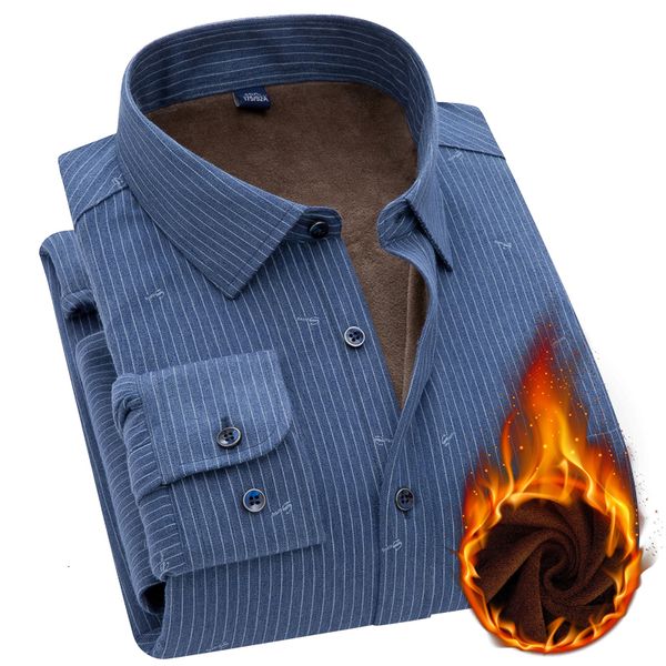 

2021 new men plush padded cold resistant striped warmth anti wrinkle winter long sleeved casual business brand shirt ylnq, White;black