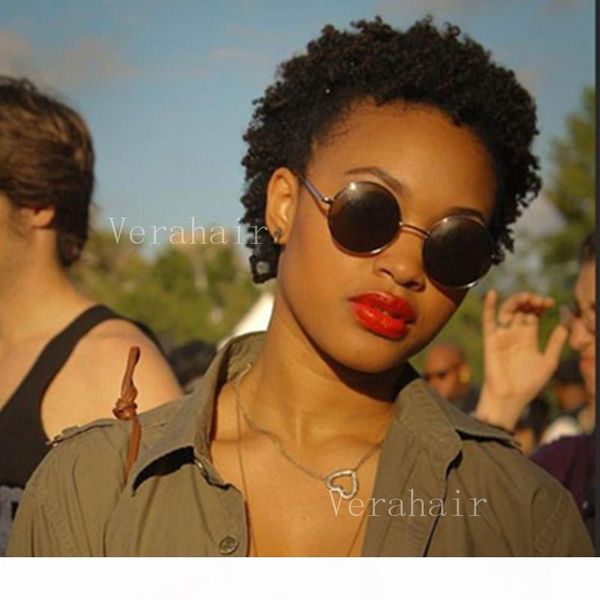

very short natural afro kinky curly indian remy wigs pixes style rihanna inspired 130%density soft feeling human hair wigs for black women, Black;brown